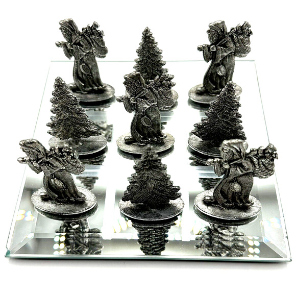 Pewter Christmas Tree Santa Claus Tic Tac Toe Set- Metzke Vintage 1993-Complete - Picture 1 of 7